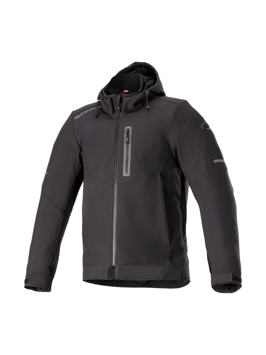 Alpinestars Neo vattentät jacka med huva, svart urban MC-jacka i vattentät softshell, Tech-Air Ready för herrar.