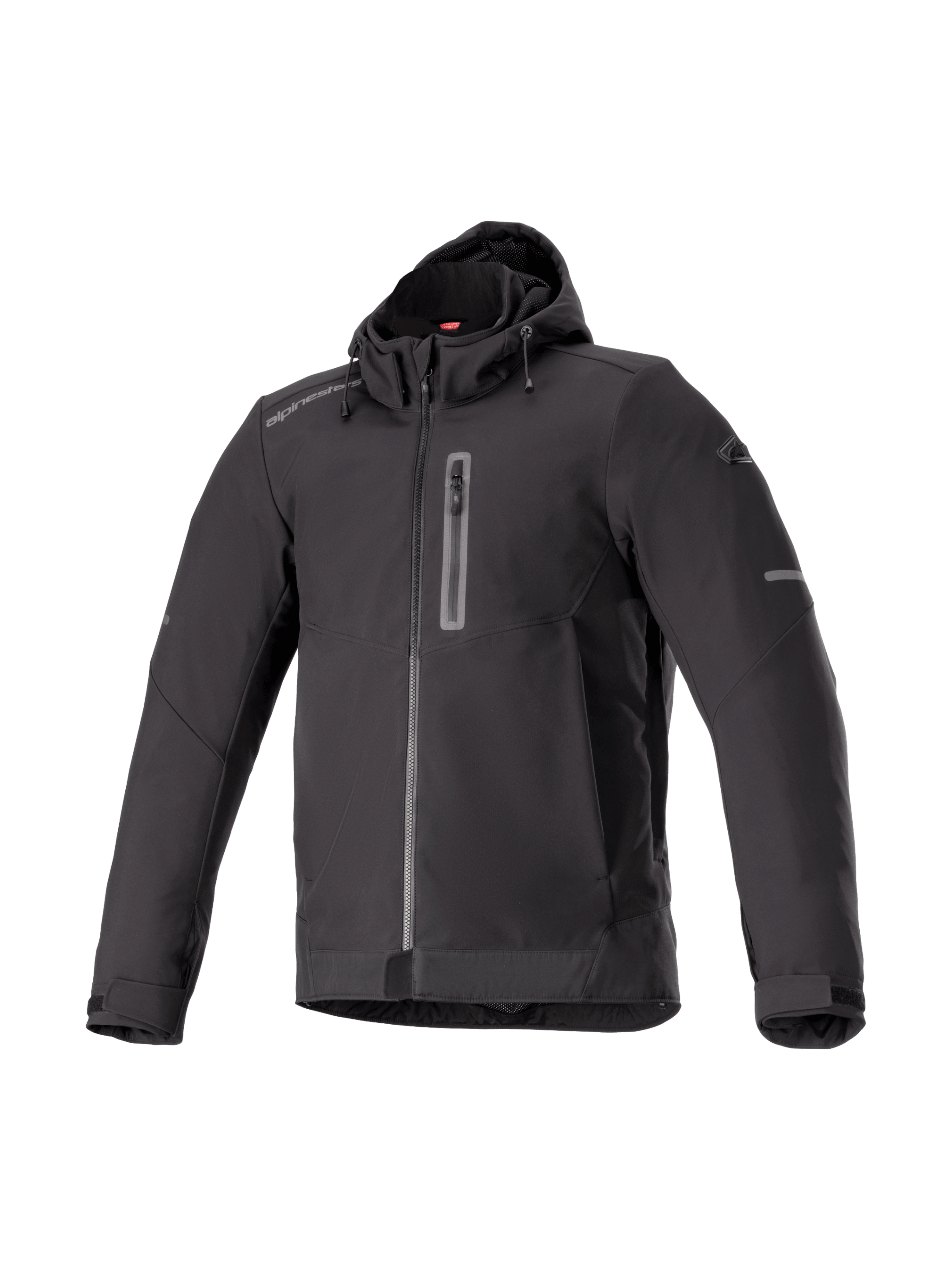 Alpinestars Neo vattentät jacka med huva, svart urban MC-jacka i vattentät softshell, Tech-Air Ready för herrar.