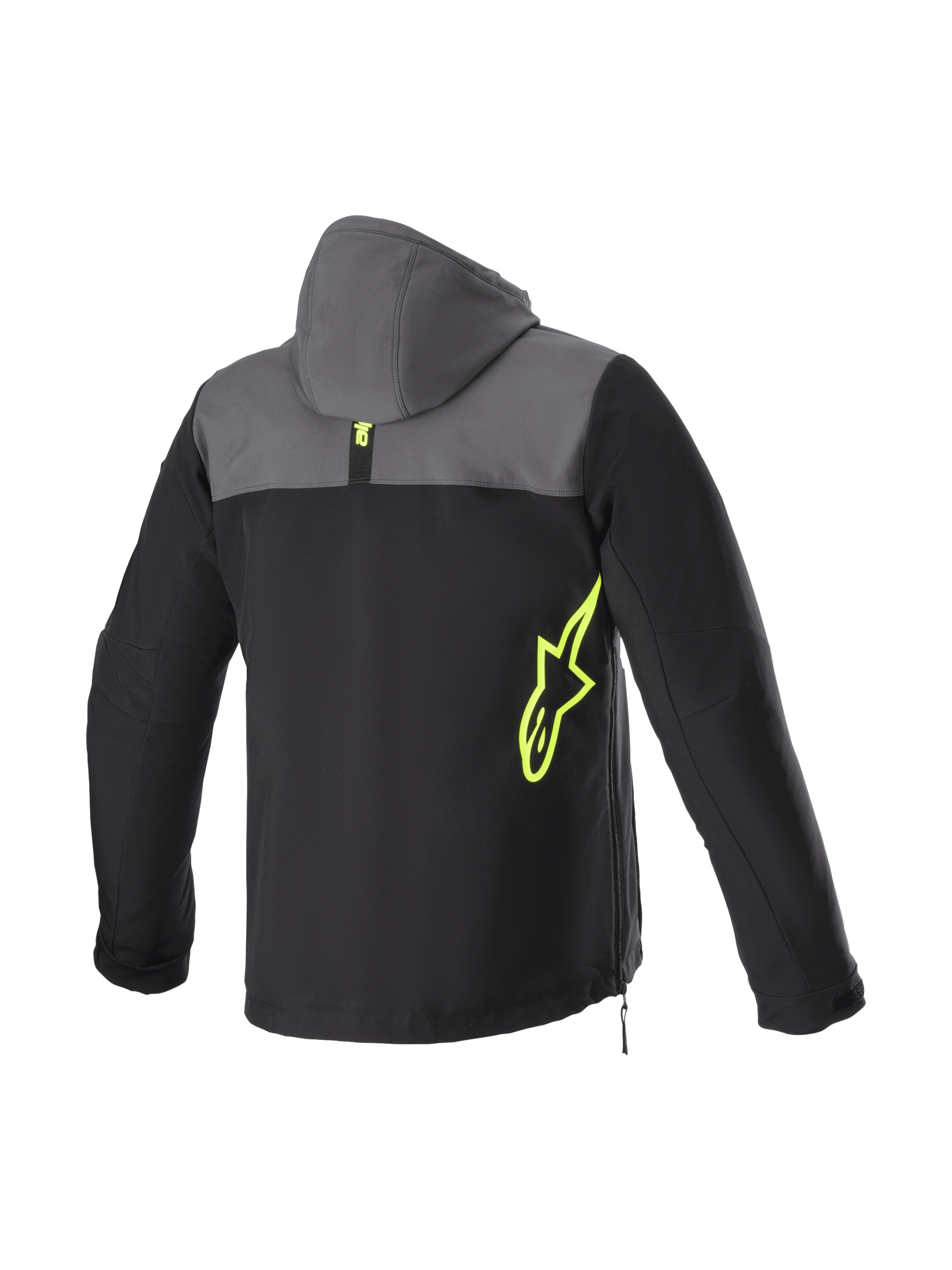 Alpinestars Sherpa jacka med huva, urban MC-jacka för herr, svart och grå softshell med gul fluo logotyp, Tech-Air® Ready.