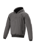 Alpinestars Ageless jacka med huva, urban MC-hoodie för herrar, grå asfaltmelange, integrerade Nucleon-skydd och känguruficka