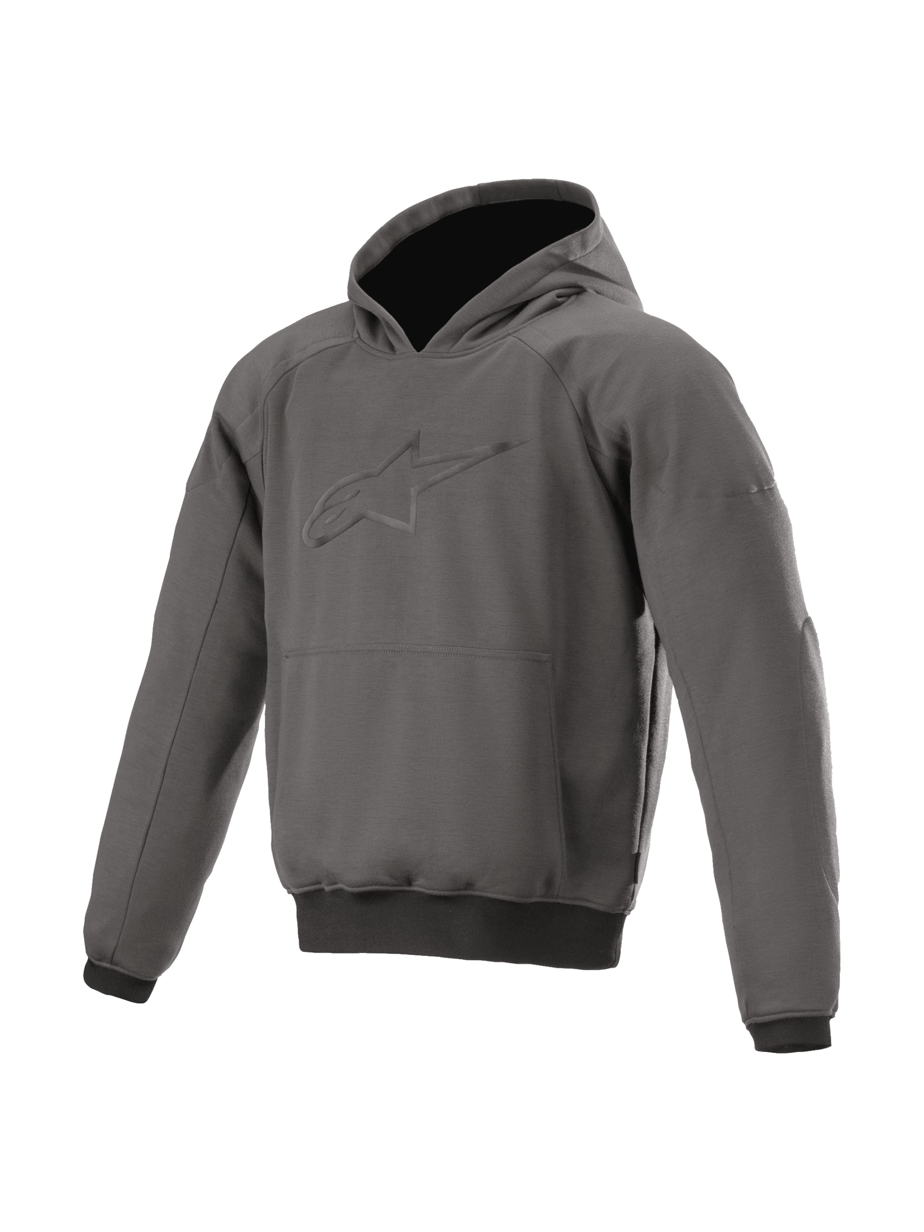 Alpinestars Ageless jacka med huva, urban MC-hoodie för herrar, grå asfaltmelange, integrerade Nucleon-skydd och känguruficka