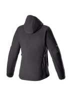 Alpinestars Stella Neo Vattentät Hoodie, svart urban motorcykeljacka för dam i softshell, vy bakifrån med huva.