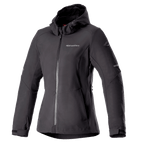 Alpinestars Stella Neo vattentät hoodie, motorcykeljacka för dam, svart, design med huva och central dragkedja fram, justerbara manschetter, tekniskt softshell-material, skräddarsydd dampassform med logotyp på bröstet