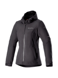 Alpinestars Stella Neo vattentät hoodie, skyddande MC-jacka för dam, svart, vattentätt softshellmaterial, CE-certifierad, Tech-Air® Ready, urban stil för stadskörning