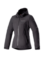 Alpinestars Stella Neo vattentät hoodie, skyddande MC-jacka för dam, svart, vattentätt softshellmaterial, CE-certifierad, Tech-Air® Ready, urban stil för stadskörning