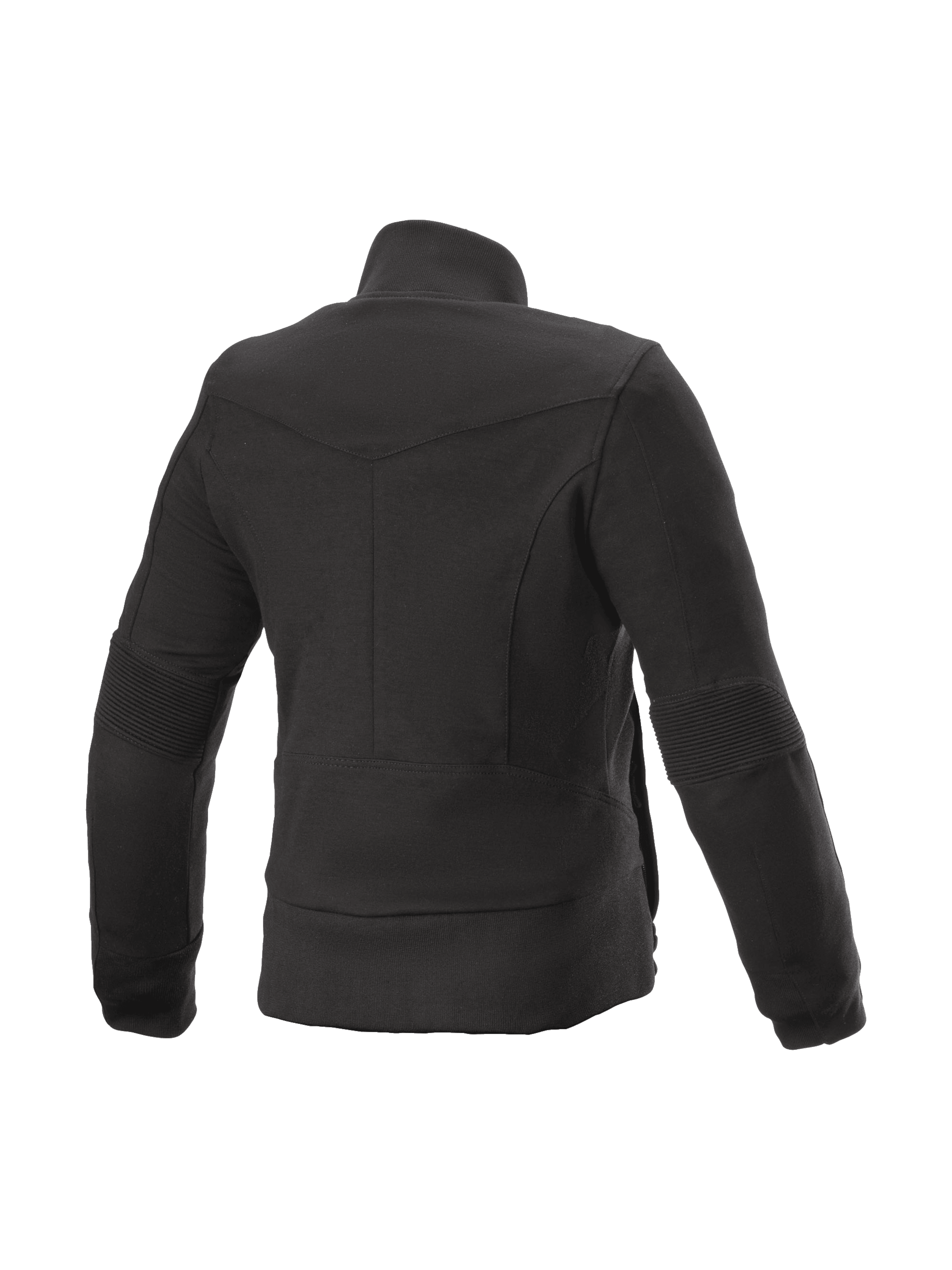 Alpinestars Banshee Fleece, urban motorcykeljacka för dam, svart, vy bakifrån med Kevlar-förstärkningar och ribbade detaljer på armbågarna.