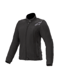 Alpinestars Dam Banshee Fleece, urban motorcykeljacka i svart textil, med Nucleon Flex Plus-skydd och Kevlar-förstärkningar.