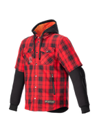 Alpinestars MO.ST.EQ Tartan skjorta, röd- och svartrutig mc-jacka för herr med kortärmad look, huva och CE-certifierade skydd.