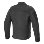 Alpinestars Garage Jacket, vy bakifrån, Smoke Gray, urban motorcykeljacka i denim, med horisontellt ok bak och vertikala sömdetaljer, arbetsklädesinspirerad stil för landsvägskörning