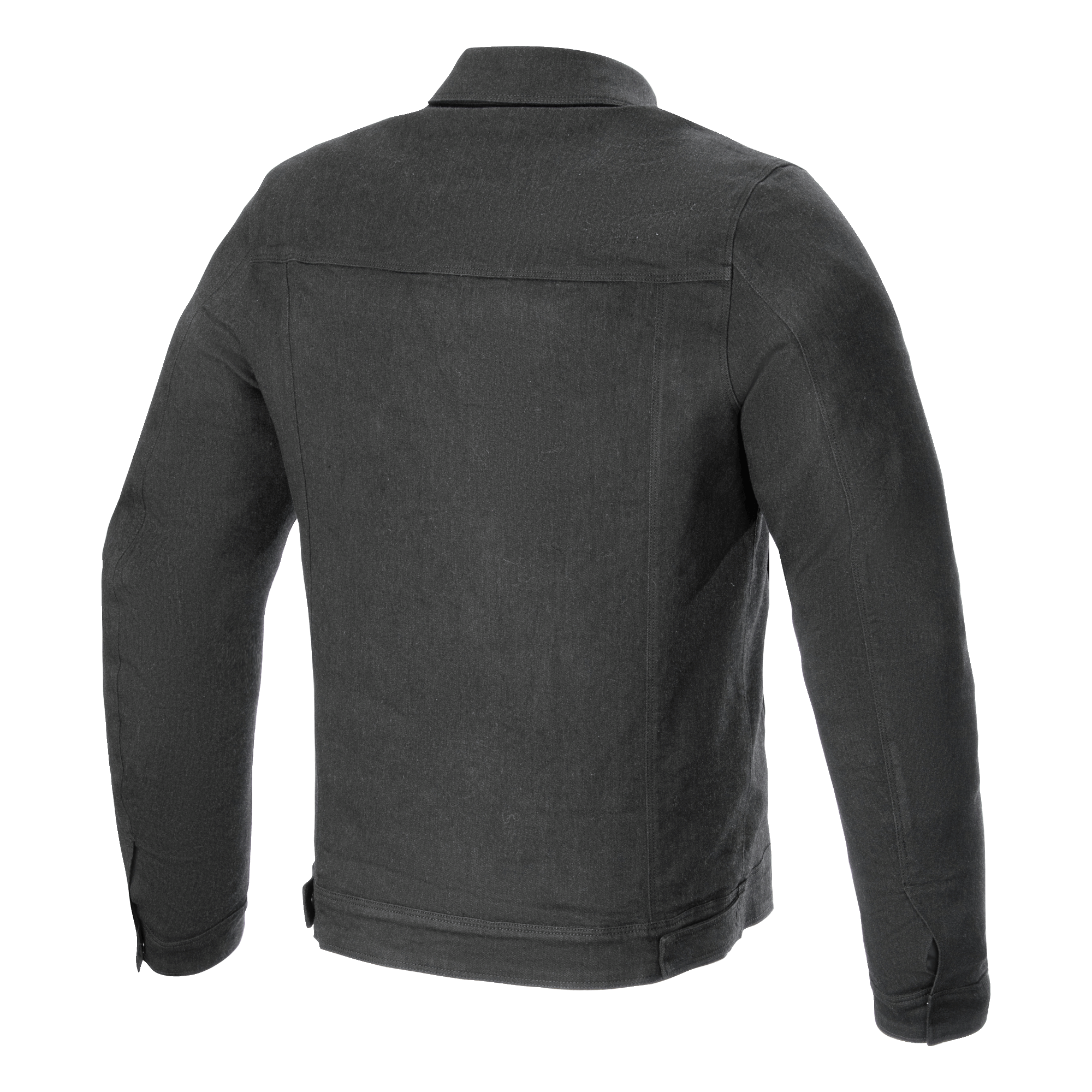 Alpinestars Garage Jacket, vy bakifrån, Smoke Gray, urban motorcykeljacka i denim, med horisontellt ok bak och vertikala sömdetaljer, arbetsklädesinspirerad stil för landsvägskörning