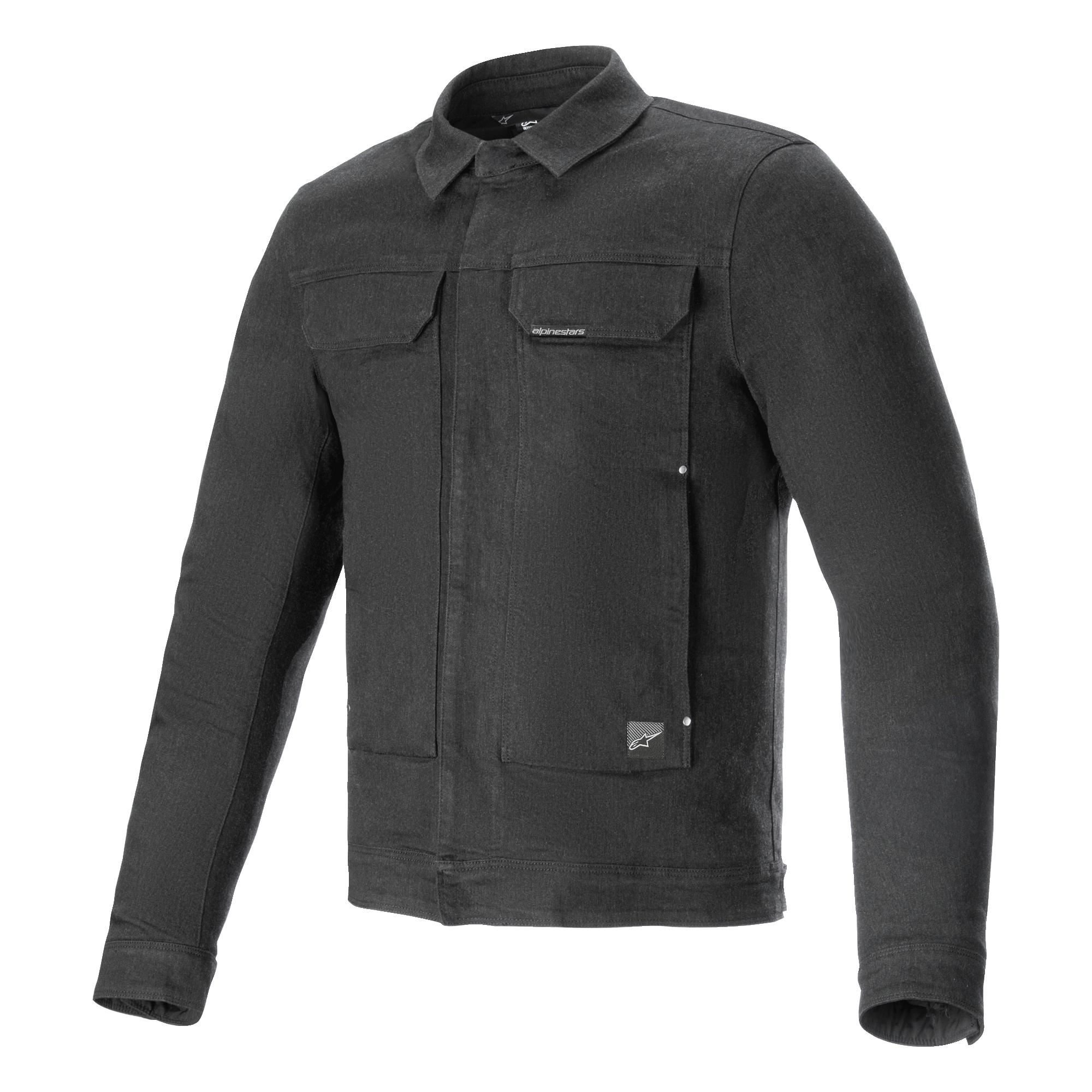 Alpinestars Garage Jacket, motorcykeljacka, rökgrå, långärmad stretchdenim i bomull med en arbetsklädesinspirerad siluett, bröstfickor och subtila logotyper, urban och vardaglig skyddsutrustning