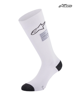 Alpinestars ZX V4 Socks, auto racing fire retardant socks, white with black details, FIA certified, seamless aramidic construction with graduation compression