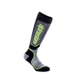 Alpinestars Youth MX Plus strumpor, motocross-strumpor, svarta, grå och neongula, knähög design med ribbad konstruktion och Alpinestars-logotyp, för terrängkörning med motorcykel