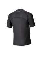 Alpinestars Tech KX Sim Top, kortärmat baslager för karting, svart, vy bakifrån som visar ventilerande meshpaneler på axlarna och övre delen av ryggen, ergonomisk sömskonstruktion, fuktavledande funktionstyg