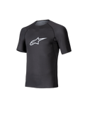 Alpinestars Tech KX Sim Top, kortärmat baslager för karting, svart med vit Astars-logotyp på bröstet, ventilerande stretchmesh-konstruktion, ergonomisk passform för karting och simracing