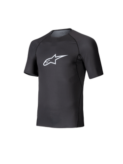 Alpinestars Tech KX Sim Top, Short Sleeve Karting Base Layer, Black with white Astars logo on the chest, breathable stretch mesh construction, ergonomic fit for karting and sim racing