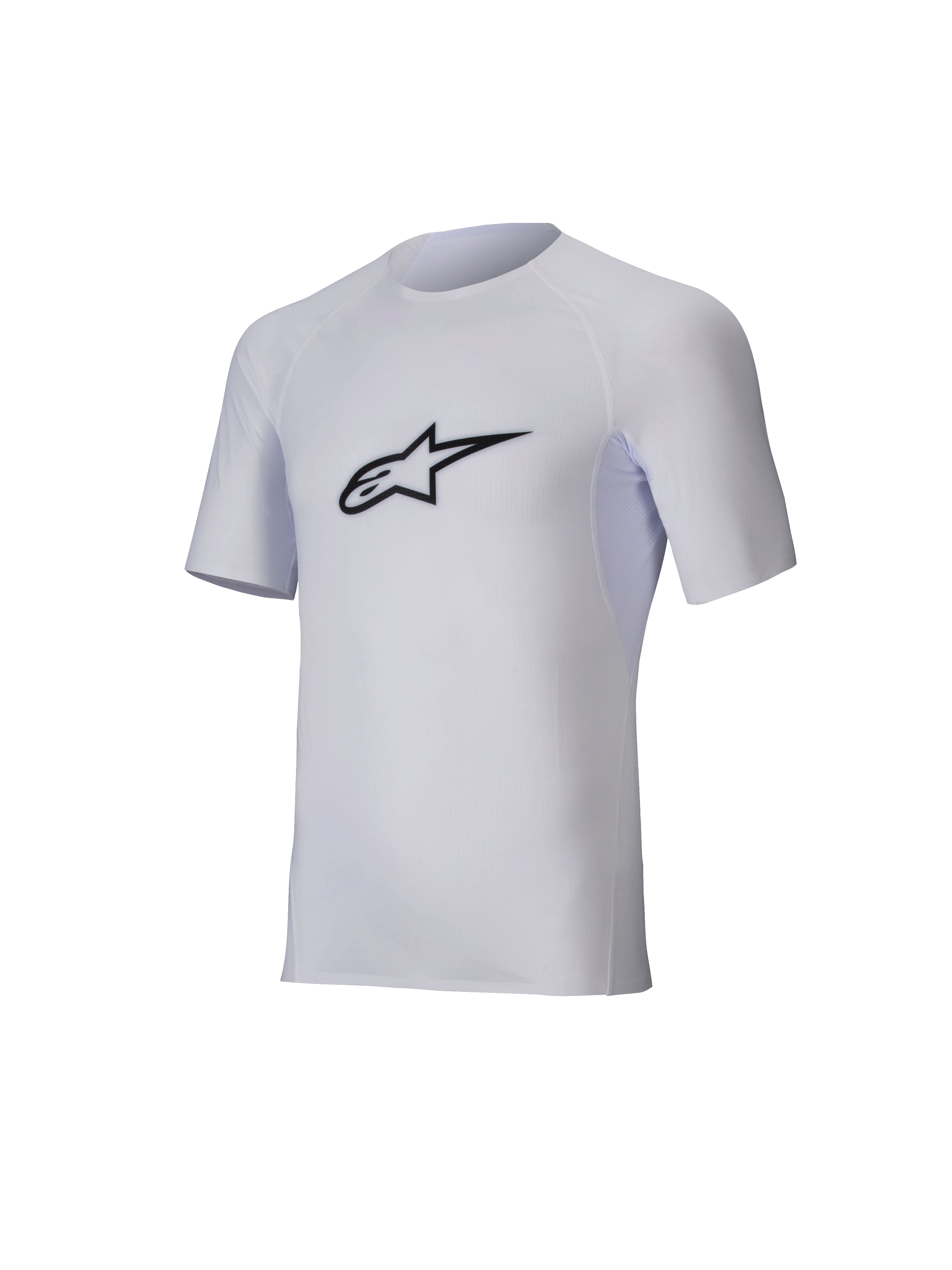 Alpinestars Tech KX Sim Top, kortärmat baslager för karting, vit, svart Astar-logotyp på bröstet, lätt stretchmesh med ergonomisk skärning, teknisk prestandautrustning