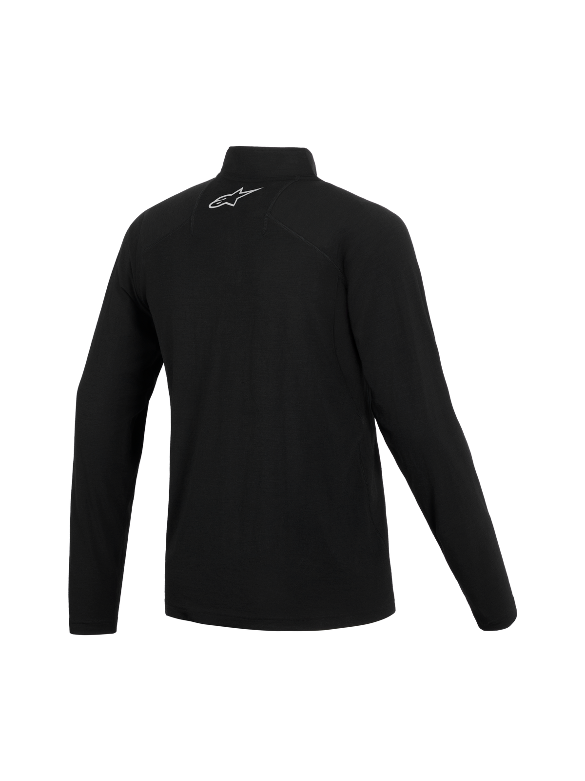 Alpinestars At 8 Merino Top Layer, svart långärmat tekniskt underställ i merinoblandning, bakifrån som visar kragen och logotypen