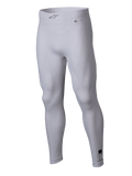 Alpinestars ZX Evo V3 Bottom, White Auto Racing Base Layer, Flame-resistant compression leggings, featuring Alpinestars logo on the elastic waistband and certification labels, lightweight stretchy fabric for motorsport performance