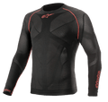 Alpinestars Ride Tech V2 Top Long Sleeve Summer, motorcykelunderställ i svart och rött, med ventilerande kroppskartlagda meshpaneler, röda flatlocksömmar på axlarna och Alpinestars-logotyper på bröstet och ärmen