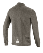Alpinestars Race V3 Long Sleeve Top, tech base layer, Anthracite Melange gray, back view showing textured flame-resistant fabric and FIA certification labels on the lower hem, motorsport performance gear