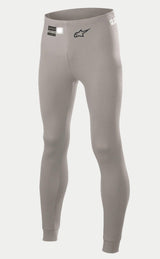 Alpinestars Race V2 Bottom FIA, Auto Racing Base Layer Pants, Mid Gray, featuring a black star logo on the leg and FIA homologation label on the waistband, lightweight flame-resistant fabric with cuffed ankles.