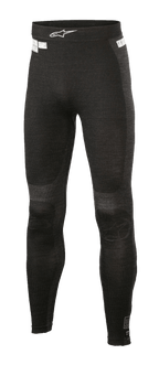 Alpinestars ZX Evo V2 Bottom, Racing Base Layer Pants, Black and Gray, ribbed texture with seamless construction, white Alpinestars logo on the waistband, flame-resistant performance gear for auto and kart racing