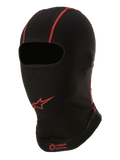 Alpinestars KX V2 balaklava, sommarunderställ för hjälm, svart med röda sömmar, röd Alpinestars stjärnlogotyp och "KEEP COOL"-text, tunt material med god andningsförmåga för karting och motorsport