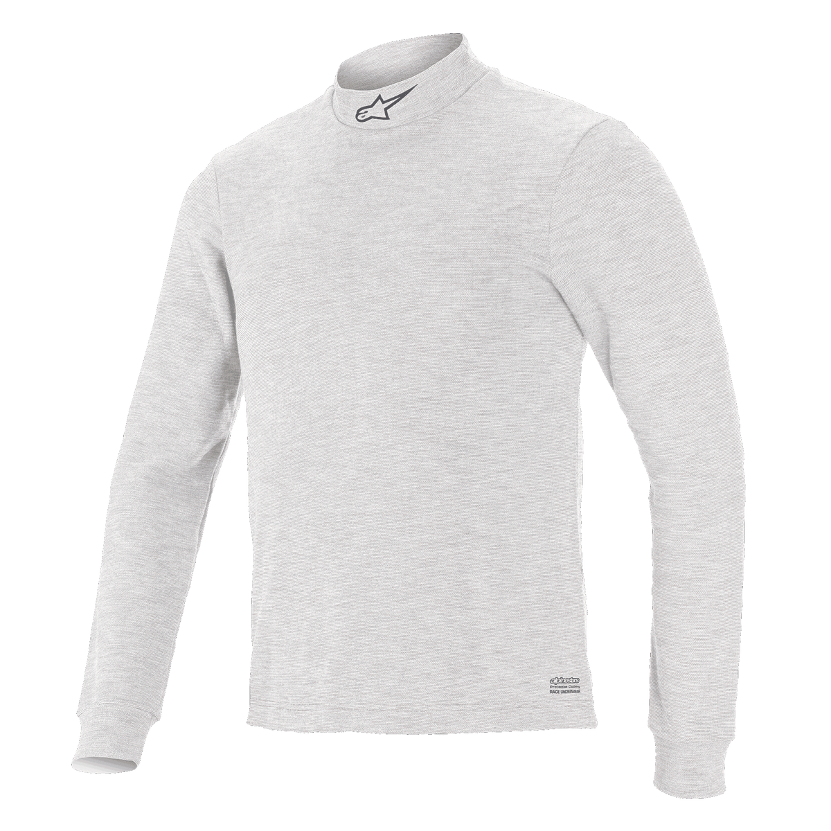 Alpinestars Race V3 långärmad tröja, baslager för motorsport, vit, hög krage med liten logotyp, mjukt flamskyddande material, minimalistisk atletisk design
