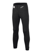 Alpinestars Race V3 Bottom, Auto Racing Base Layer Pants, Black, featuring flame-resistant textured fabric, white star logo on the thigh, FIA certification label on the waistband, full-length technical undergarment for professional motorsport