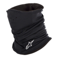 Alpinestars Tech Neck Warmer i svart, halsvärmare för motorcykel med vit broderad logotyp, perforerade lufthål och dubbla lager fleecefoder för termiskt skydd och skydd mot vindkyla