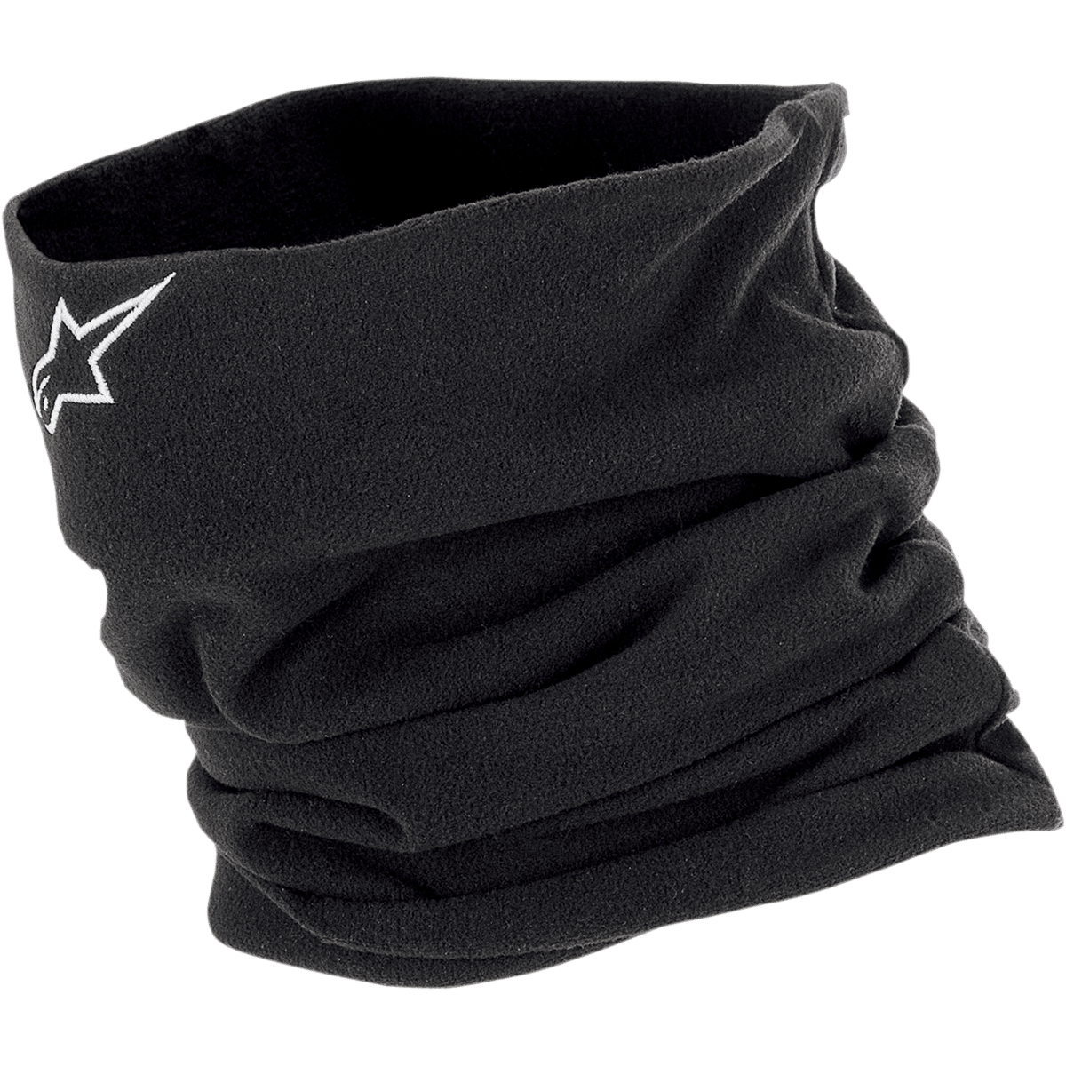 Alpinestars halsskydd, svart fleecehalsvärmare för motorcykelkörning i kallt väder, unisex, vit stjärnlogotyp