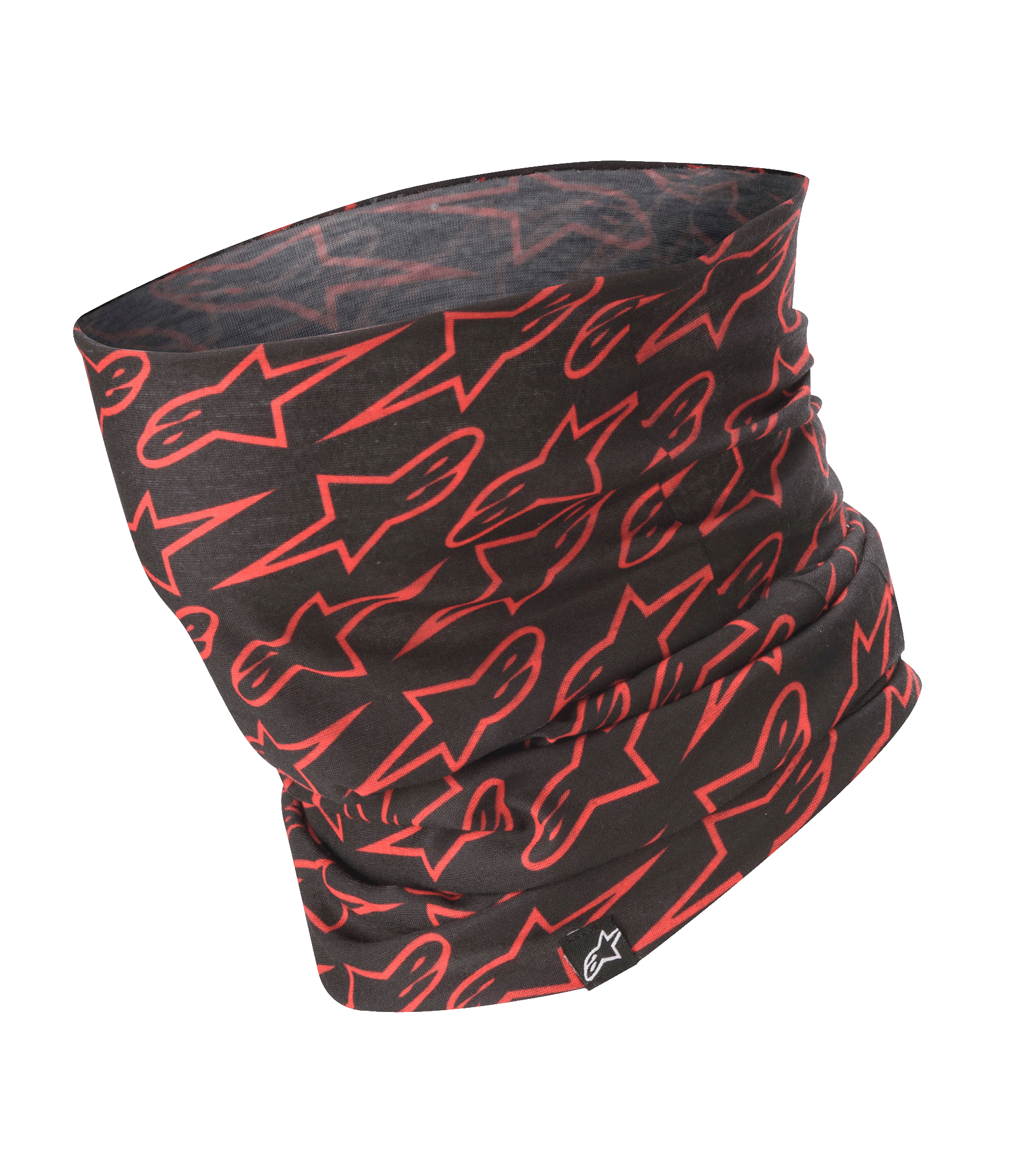 Alpinestars Neck Tube, Motorcycle Neck Gaiter, Black with Red Star Logo Pattern, Lightweight Silky Fabric, Base Layer Accessory for Riding
