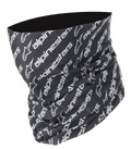 Alpinestars Linear Neck Tube, motorcykelhalsskydd, svart och vit, mönster med upprepad diagonal Alpinestars-logotyp och text, sömlös mikrofiberkonstruktion, lätt baslager för landsvägskörning