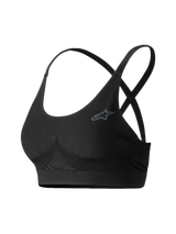 Alpinestars Stella TECH ZX Bra, Auto Racing Base Layer Top, Black, featuring criss-cross straps and grey logo, women's flame-resistant motorsport underwear