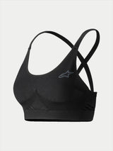 Alpinestars Stella TECH ZX Bra, Women's Auto Racing Base Layer, Black, featuring a gray Astars logo on the chest, cross-back straps and seamless ribbed detailing, flame-resistant LENZING FR fabric for motorsport use