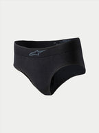 Alpinestars Stella TECH ZX Briefs, racingunderkläder för dam, svarta med grå logotyp på linningen, lätt flamskyddat underställslager, FIA 8856-2018-certifierad, designade för bilracing