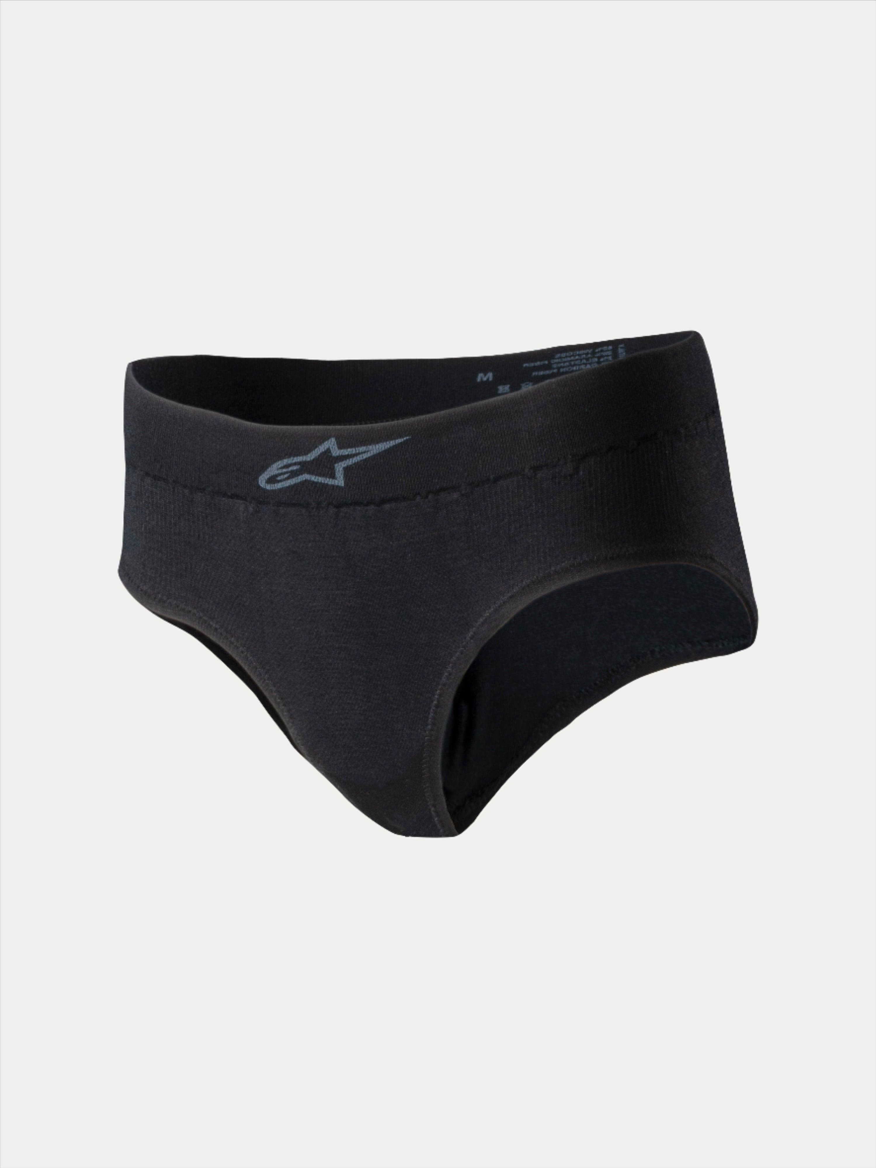 Alpinestars Stella TECH ZX Briefs, racingunderkläder för dam, svarta med grå logotyp på linningen, lätt flamskyddat underställslager, FIA 8856-2018-certifierad, designade för bilracing