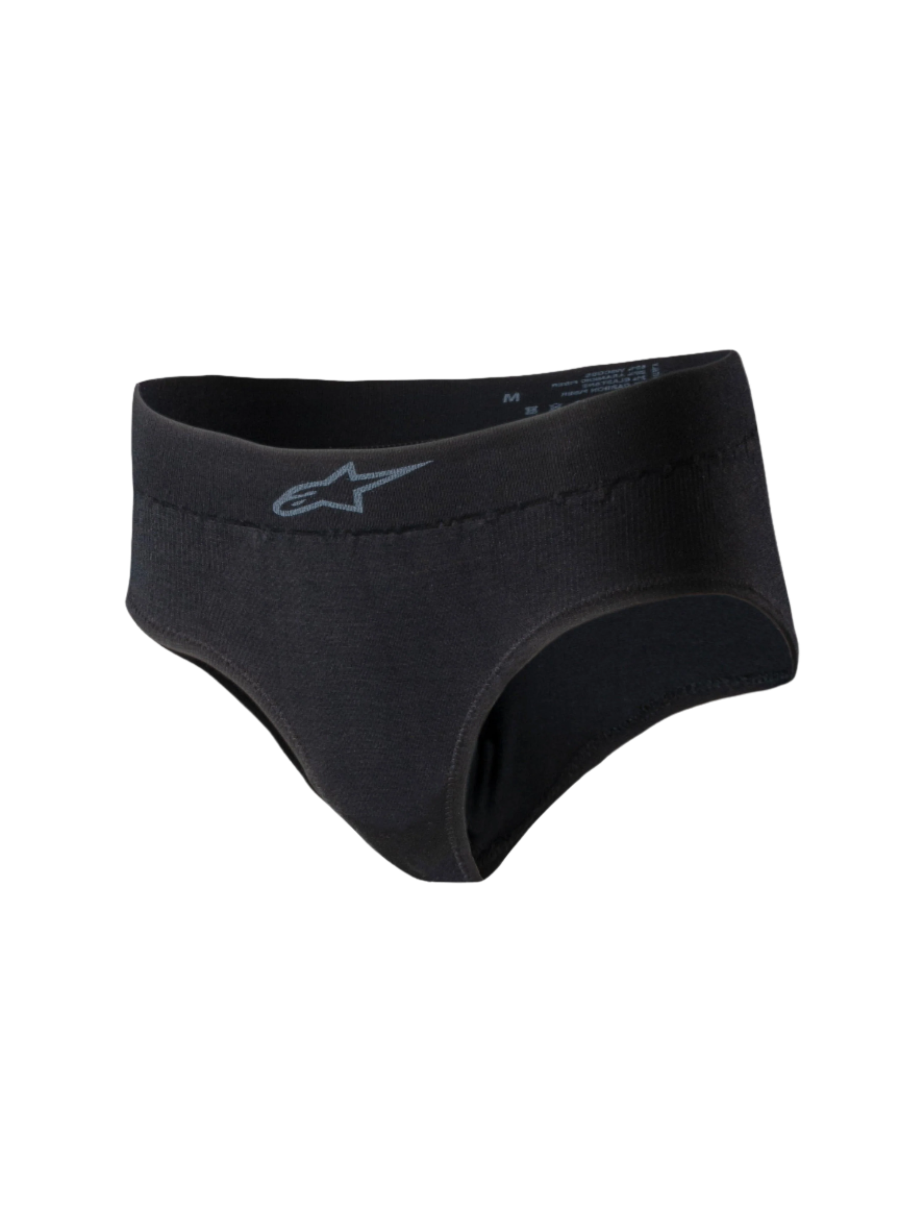 Alpinestars Stella TECH ZX Briefs, racingunderkläder för damer, svarta, med en liten grå Alpinestars-logotyp på midjebandet, lätt flamskyddat stickat material, FIA 8856-2018-certifierat underställslager