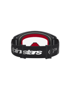 Alpinestars Supertech Dura Air Fluid Motocross Goggles in black and silver with clear lens and red interior padding.