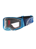 Alpinestars Supertech Dura Air Fluid goggles, motocrossgoggles i blått och silver med klar lins för terrängkörning.