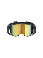 Alpinestars Supertech Vision Vista-goggles, motocrossglasögon, Black Mirror Gold, vy framifrån med guld-spegellins och mörk ram, professionella glasögon för terrängkörning med texten "ONE GOAL. ONE VISION." och logotypdetaljer
