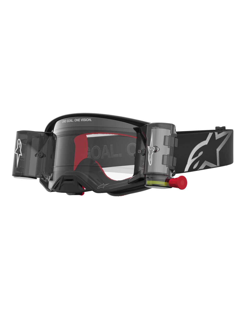 Alpinestars Supertech Firma Roll Off Goggles, svarta och silver motocrossglasögon med klar lins och roll-off-system.