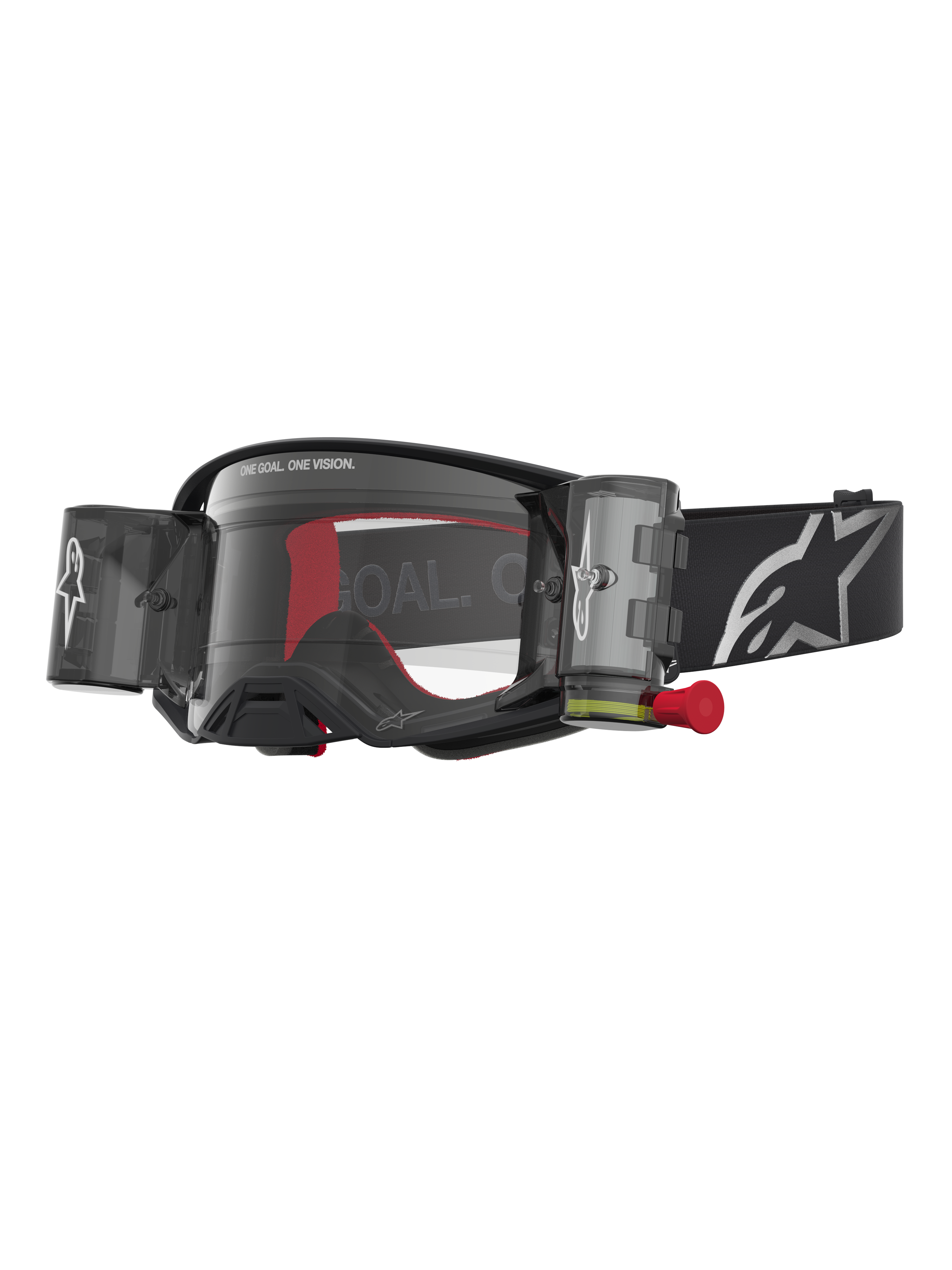 Alpinestars Supertech Firma Roll Off Goggles, svarta och silver motocrossglasögon med klar lins och roll-off-system.