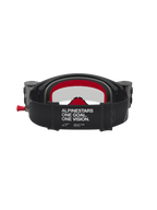 Alpinestars Supertech Firma Roll Off goggles, svarta och röda motocrossglasögon med brett märkt band och roll-off-system.