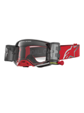 Alpinestars Supertech Firma Roll Off Goggles i rött och silver, motocrossglasögon med klara linser och roll-off-system.