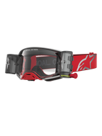 Alpinestars Supertech Firma Roll Off Goggles i rött och silver, motocrossglasögon med klara linser och roll-off-system.