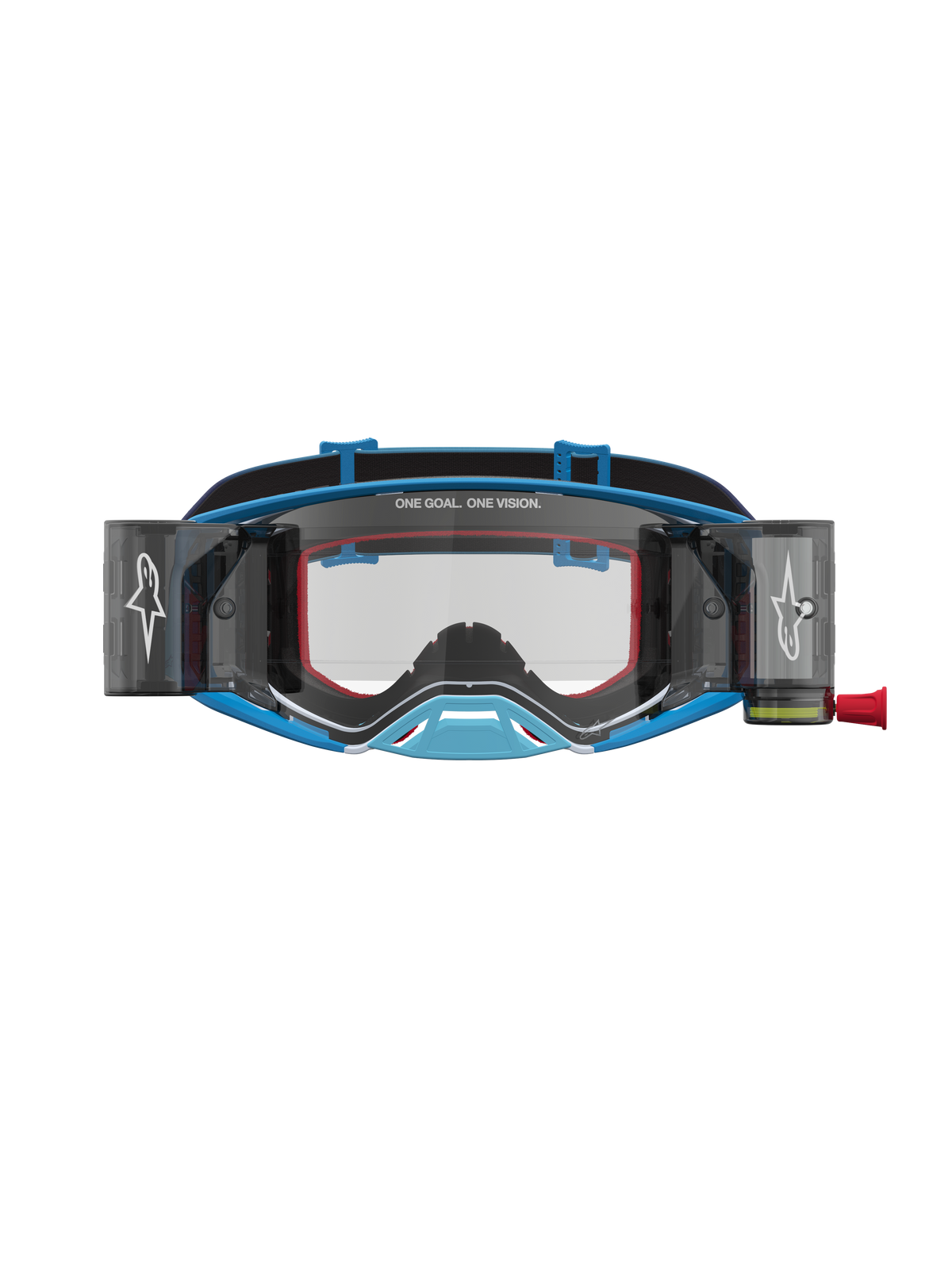 Alpinestars Supertech Firma Roll Off Goggles, motocross-goggles i blått och silver med integrerat roll-off-system och klar lins för terrängkörning