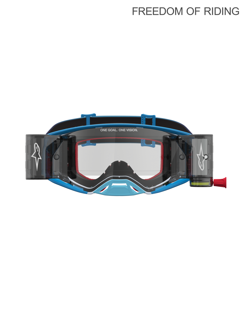 Alpinestars Supertech Firma Roll Off Goggles, Professional Motocross and Off-Road Racing Goggles, Blue and Silver, featuring an integrated roll-off system for clear vision, high-clarity polycarbonate lens, and moisture-management frame design for Supercross and Enduro riding.