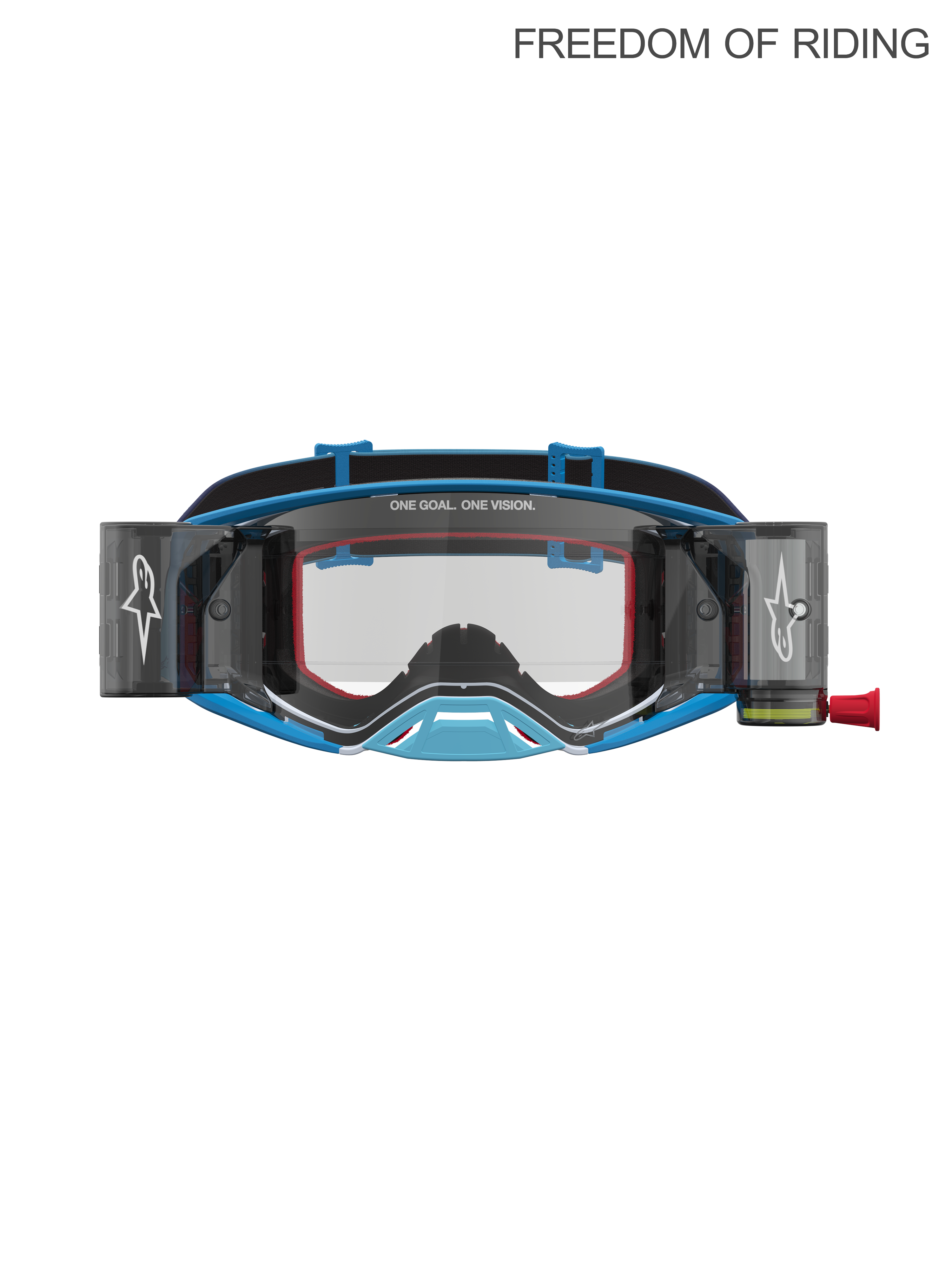 Alpinestars Supertech Firma Roll Off Goggles, Professional Motocross and Off-Road Racing Goggles, Blue and Silver, featuring an integrated roll-off system for clear vision, high-clarity polycarbonate lens, and moisture-management frame design for Supercross and Enduro riding.